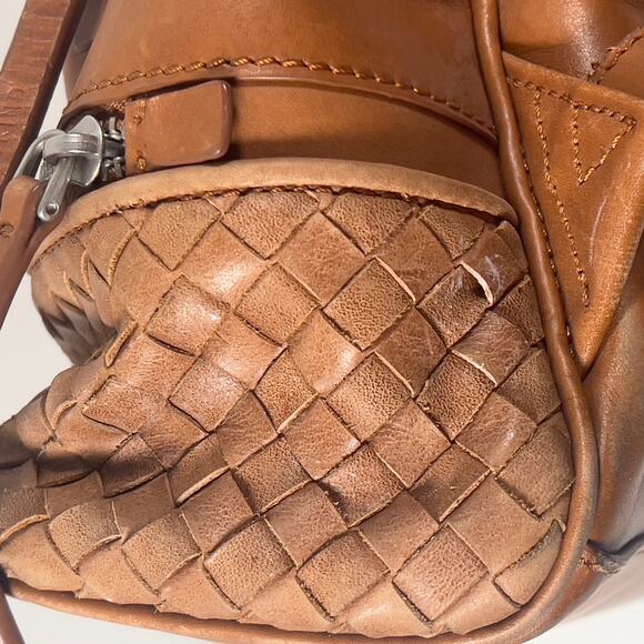 Vintage Liebeskind Berlin Brown Leather Backpack Adjustable Strap Zippered Woven - Picture 3 of 16